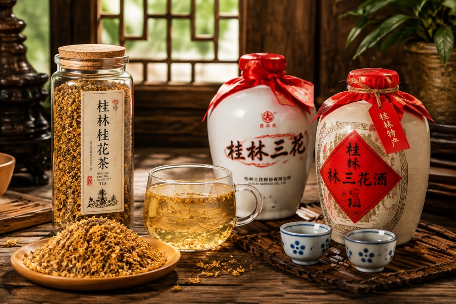 Guilin Sweet Osmanthus Tea, Liquor & Sugar Pastries