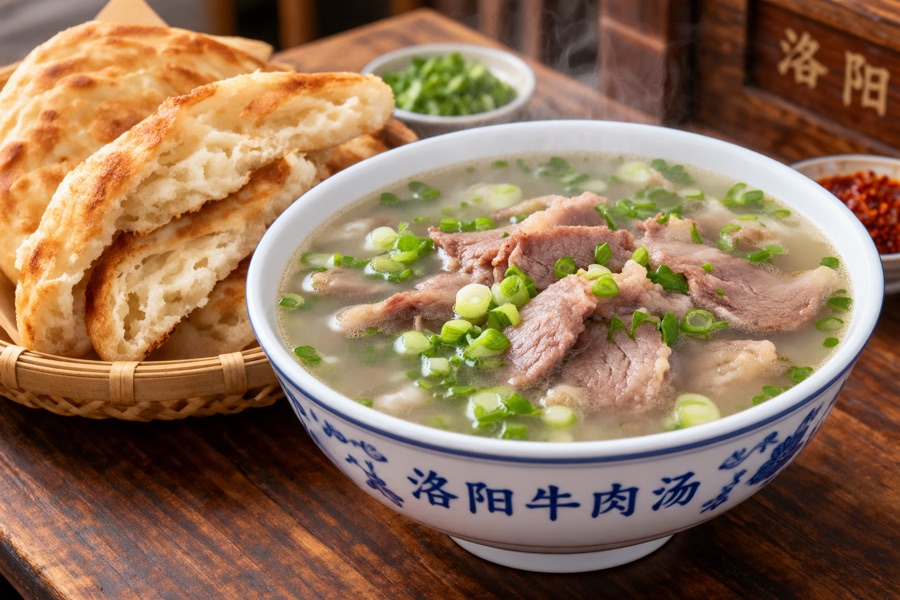 Morning Beef & Mutton Soup with Fresh Baked Guokui Bread