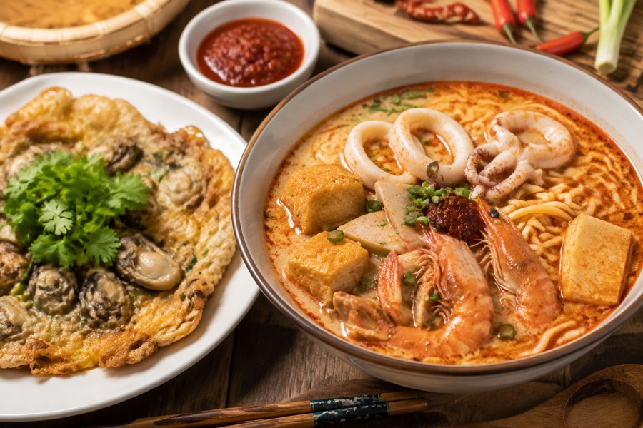 Minnan Satay Noodle Soup (Shacha Mian) & Oyster Omelet
